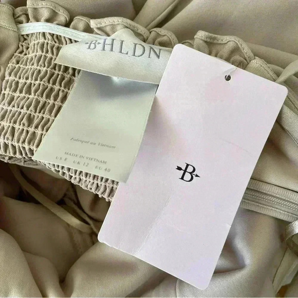 BHLDN Elsie Straight-Neck Satin A-Line Gown Khaki Nude Color Size 8 NWT - Picture 7 of 14